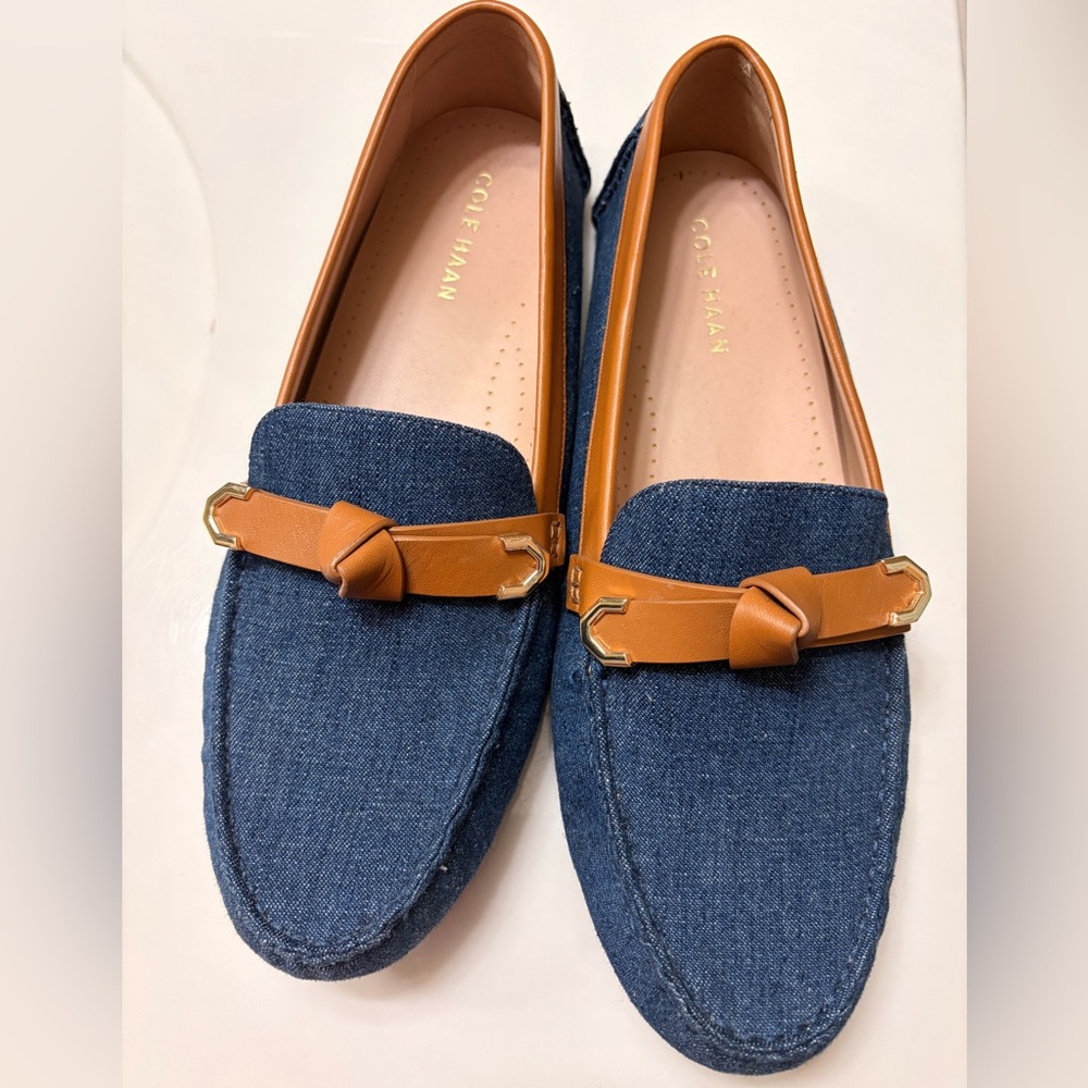 Cole Haan Denim Blue and Tan Loafers